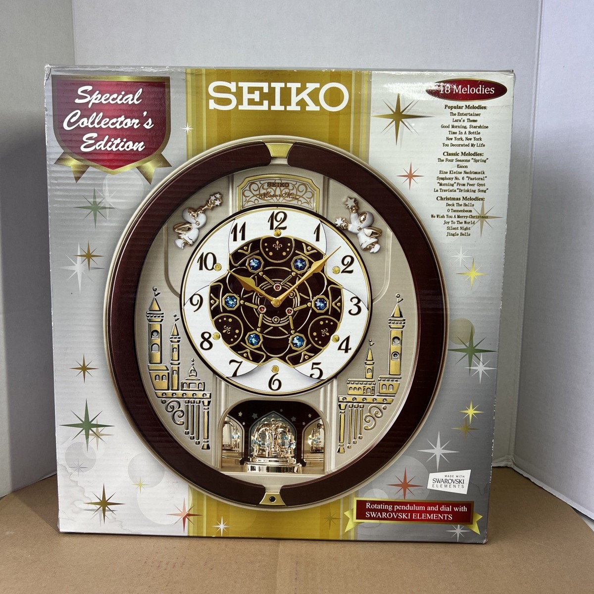 スワロフスキーセイコークロックSEIKO CLOCK EMBLEM Seiko Emblem Swarovski Element rotating Ornament Table Mantel