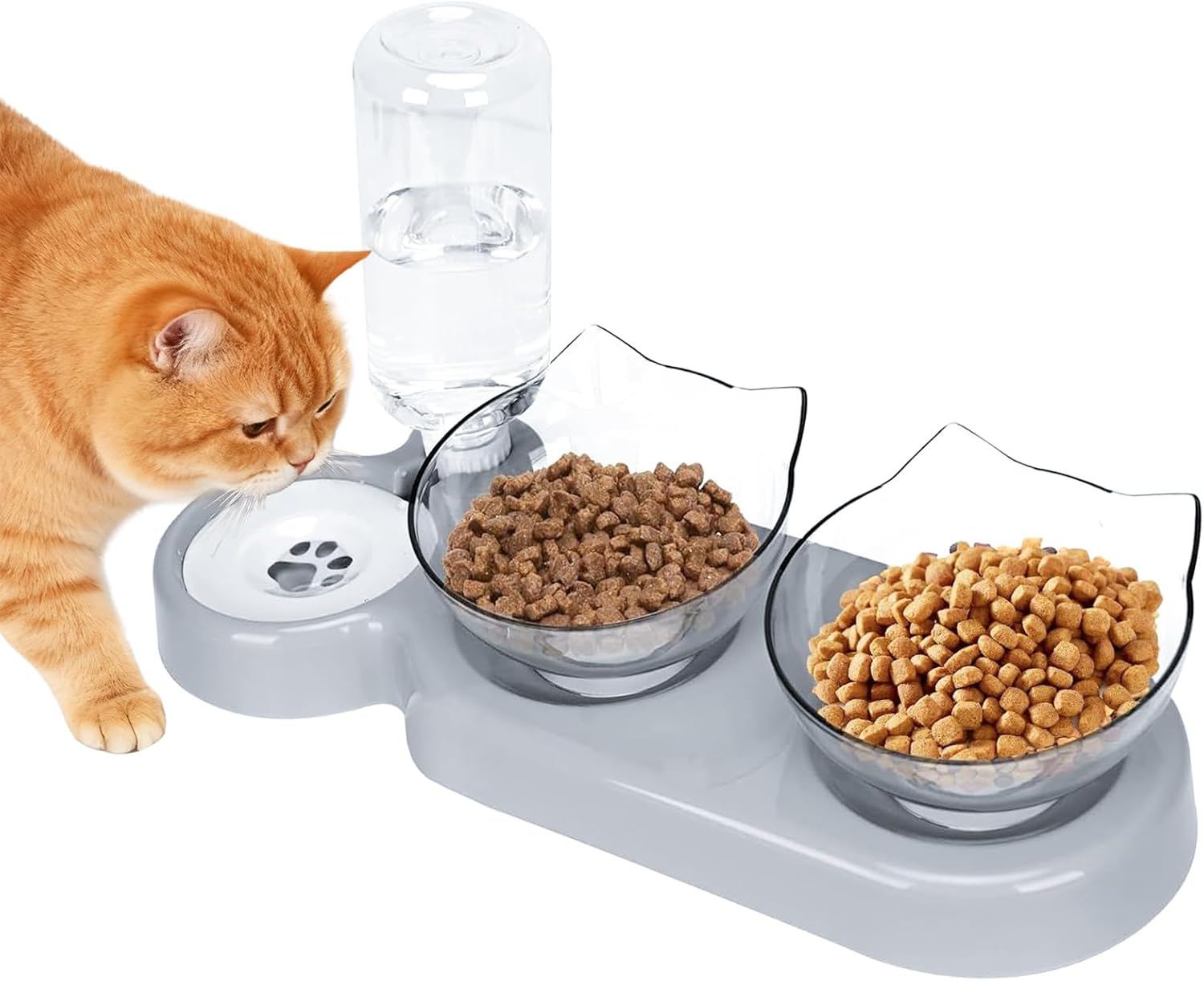 3 in 1 Raised Cat Bowls with Stand, 15° Tilted Cat Food and Water Bowl Set with