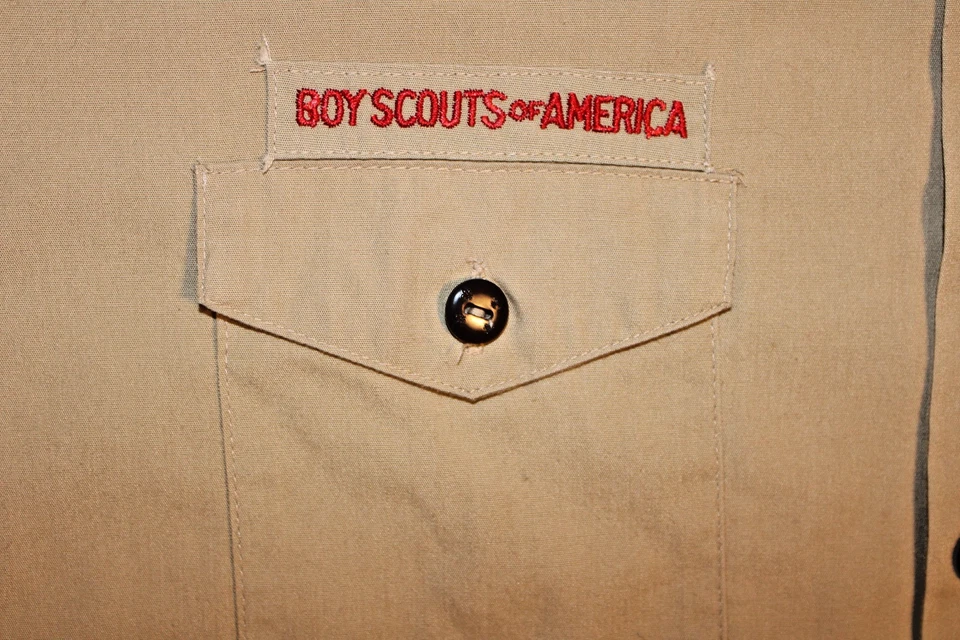 美国童子军 BSA 男式衬衫棕褐色大号缝制补丁短袖 — 第 3/4 张图片