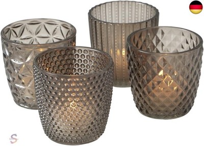 Boltze Windlicht Set Marilu 4-teilig (grau, Deko-Gläser für Kerzen / T