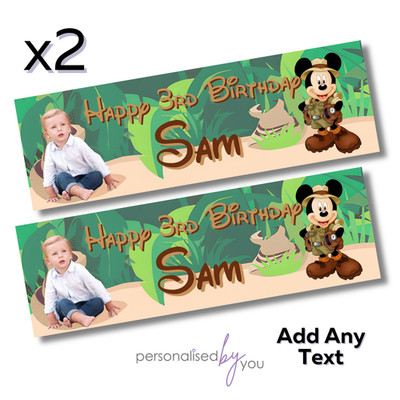 2x Personalisierte Disneys Foto MICKEY Safari Happy Birthday Banner GROSSES Poster