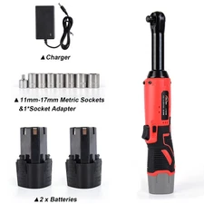 3/8'' Electric Cordless Ratchet Right Angle Wrench Impact Power Tool 2 Battery