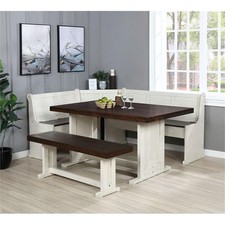 Sunny Dining Nook Table Set / Cream/Brown Wood with Kitchen Corner Storage Bench