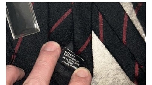 Cravatta Gucci nera bordeaux righe 60% cashmere 40% seta Repp Italia lusso 4" - Foto 4 di 5
