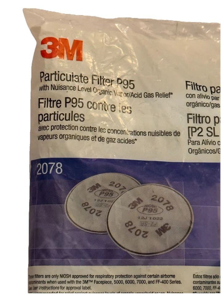 3 - 2 Packs 3M 2078 P95 Particulate Filter Nuisance Level Organic Vapor/Acid Gas - Image 4 of 4