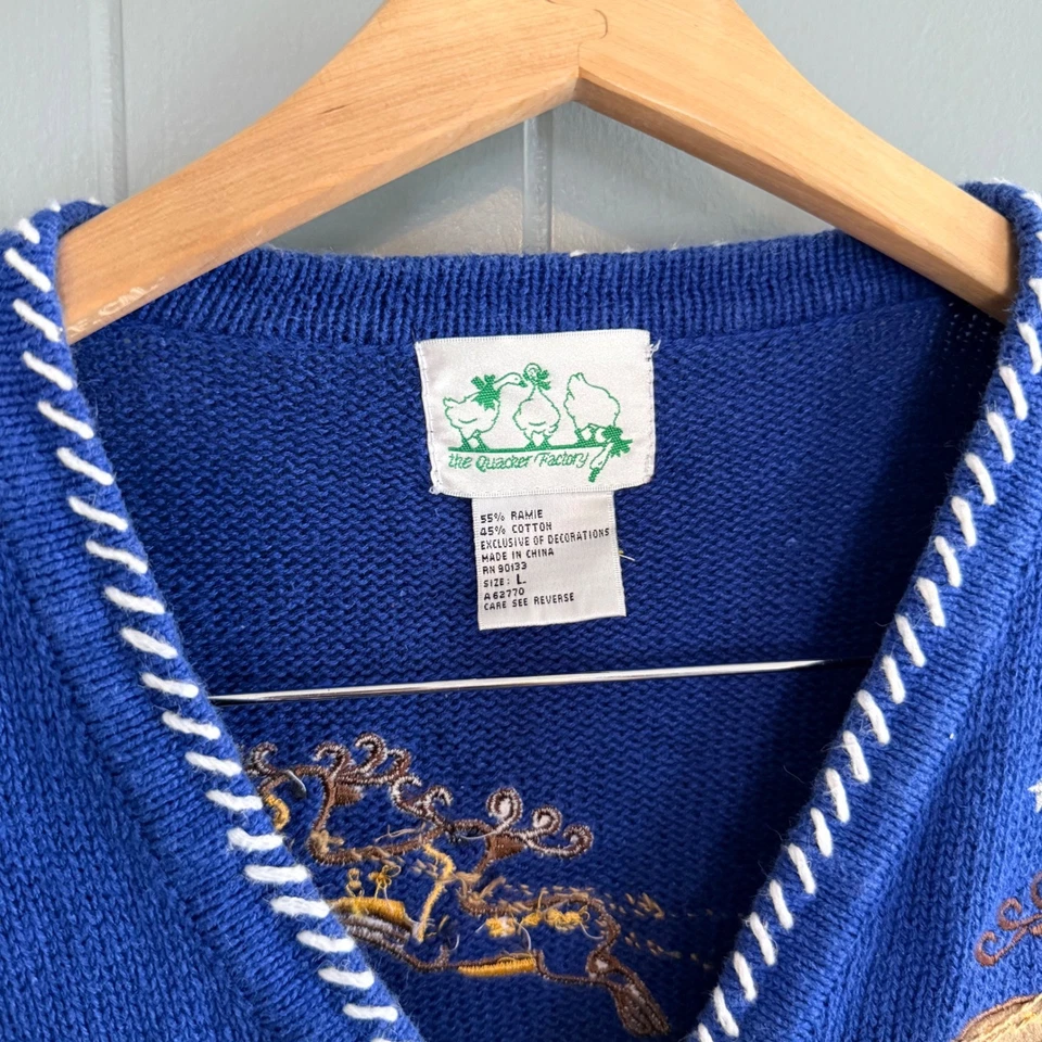 Quacker Factory Christmas Village Cardigan Sweater Blue Size L - Image 4 of 4