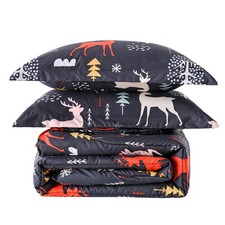 Christmas Comforter Set Twin, Kids Cute Tree Reindeer Printed Bedding Set wit...