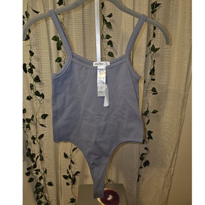 Aster Grey Bodysuit Scoop Neck Stretch Knit Thong Summer Women's Size M/L NWT 