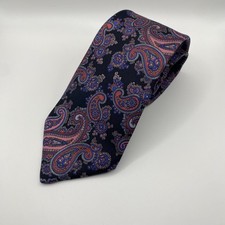 Vintage Main Street Men's Silk Tie Narrow Pink and Purple Paisley on Black