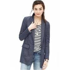 Banana Republic Indigo Wool Blend Textured Knit Boyfriend Blazer Size 0