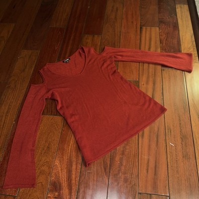 Roz & Ali Women s Cold Shoulder Knit Sweater Bell Sleeve Red Size M