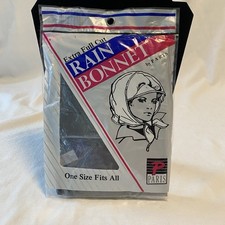 1980s Paris Rain Bonnet, Black, Extra Full Cut Hat Plastic Rain Hat