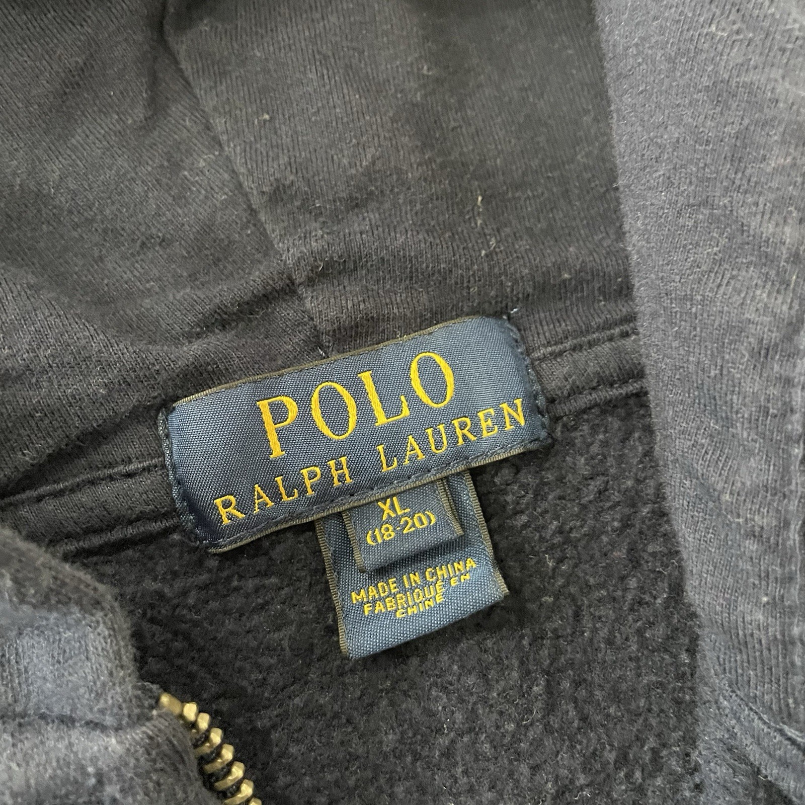 Polo Ralph Lauren full zip blu navy felpa con cappuccio logo Gol Pony taglia XL 18 20