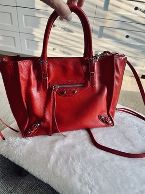 Balenciaga Calfskin Red Leather Mini Papier A4 Magnet Tote Bag 