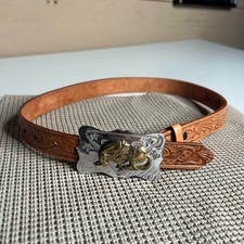 Vintage Tony Lama Leather Belt w Buffalo Buckle Western USA Size 26