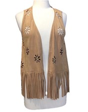 Fringe Western Cowgirl Festival Vest Faux Suede Brown Women's Med/Large