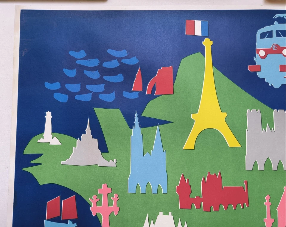 affiche ancienne originale Tourisme Chemin De Fer SNCF  France Entoilée 1954 - Photo 4/4