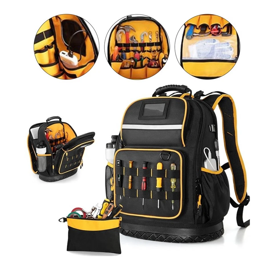 Tool Backpack with Reinforced Bottom and Multiple Organizational Pockets - Image 3 of 4