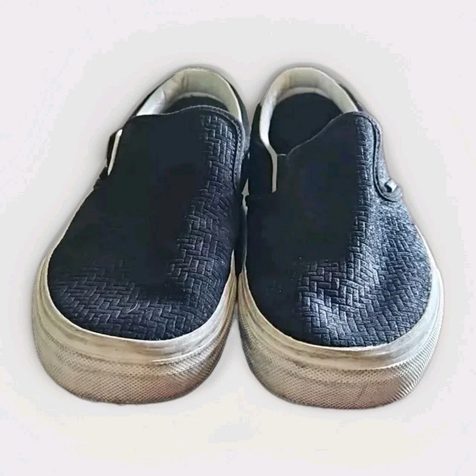 Zapatos de skate Vans Asher negros de cuero perforado sin cordones para mujer 7,5 unisex #18M Foto 3 de 4