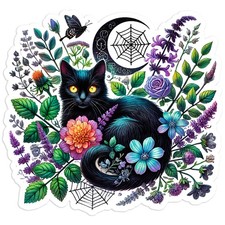 Fluffy Black Cat Among Flowers - Vinyl Decal Sticker - Car Window Laptop - 134 Fluffy Black Cat Among Flowers - Vinyl Decal Sticker - Car Window Laptop - 134