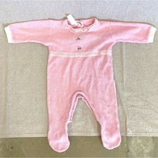 Gerber Vintage 80s baby pink terry snap up footed onesie 0-3 Months lace/floral