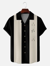 Mens Mid Century Cocktail Panel Bowling Short Sleeve Shirt