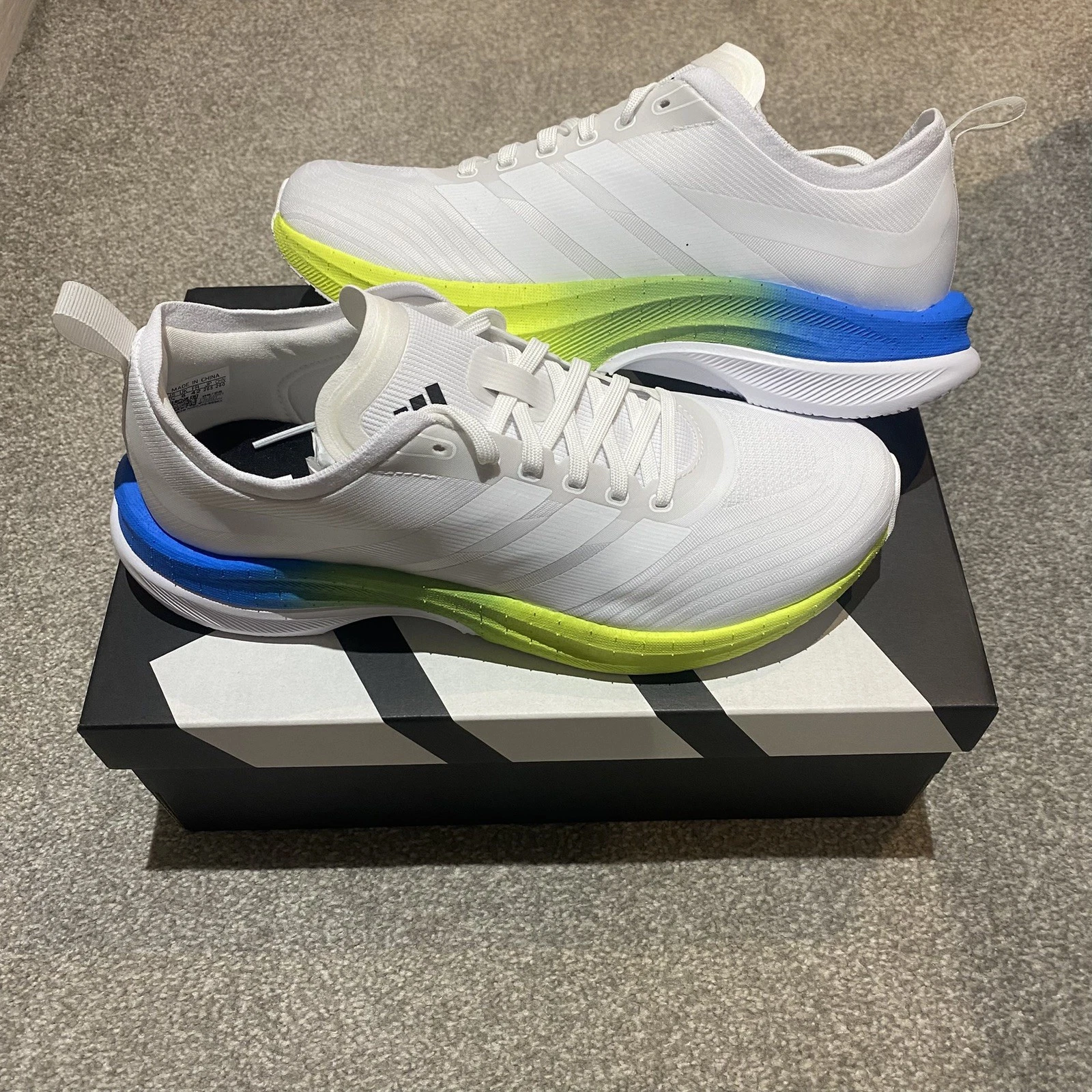 Adidas Boost Moveboost running trainers cream/ green/blue JS0021 RRP £95