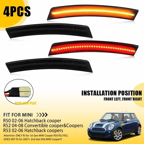 4PCS pour Mini Cooper R50 R53 R52 02-2008 Feu de position latéral LED avant arrière fumé - Photo 18 sur 21