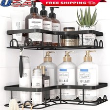 Corner Shower Shelf 2-Pack Wall Mount Stainless Steel Caddy W/ Hooks Organizer