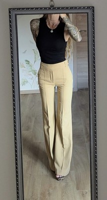 Zara Palazzo Stoffhose Bundfaltenhose wide Leg XS 34 Damen senffarben Beige
