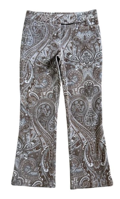 Escada Corduroy Brown Grey Blue Paisley Flare Leg Pants Size 38 US 8 NWOT - Image 3 of 4