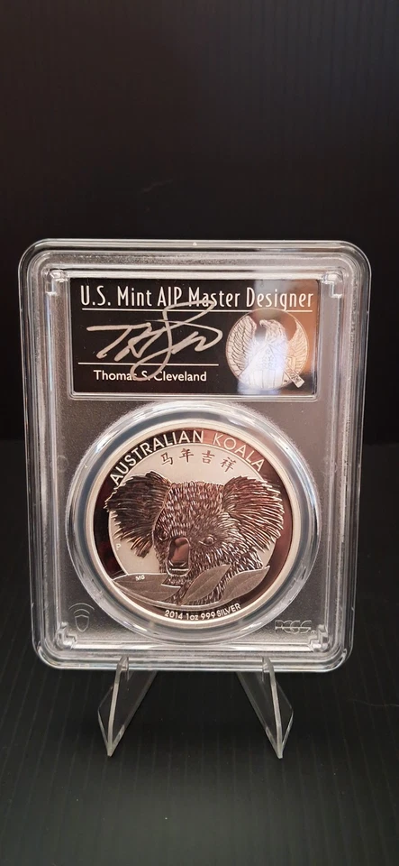 2014 P 1$  PCGS MS69 Australia Koala with Thomas S Cleveland Signature 1 Oz  - Image 3 of 4