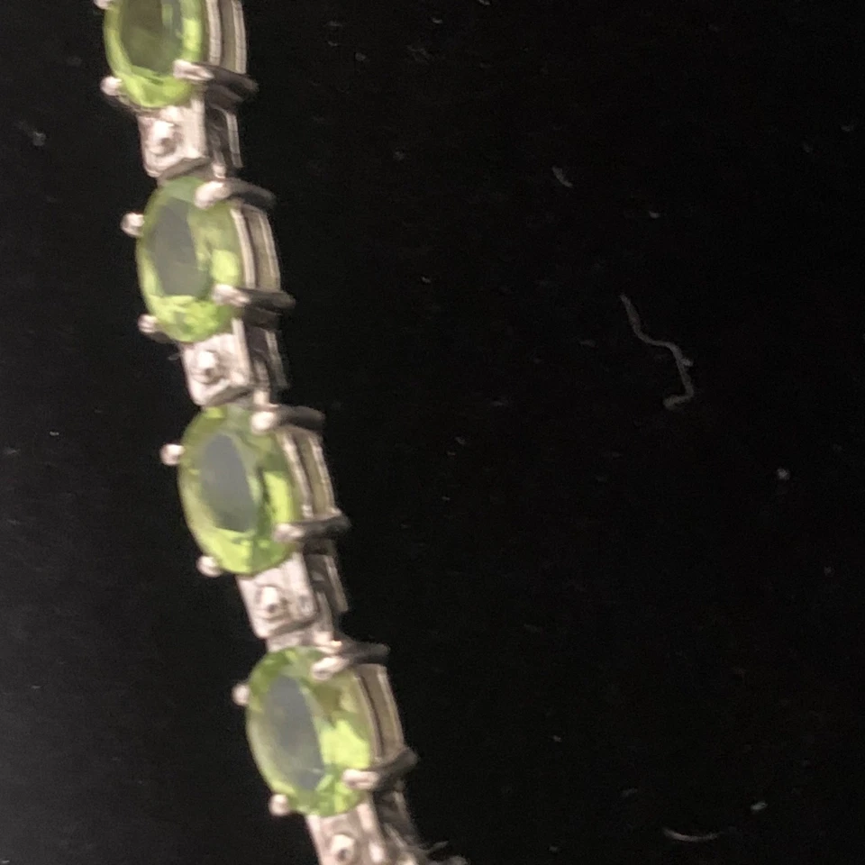 Vintage Sterling Silver Tennis Necklace Lab Created Peridot Thailand 18" Estate - Image 4 of 4