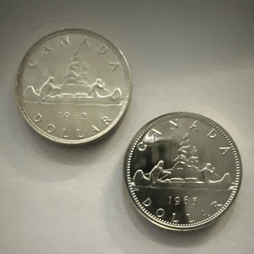 Canada Silver Dollar Coins 1962 & 1965 Canoe Design $1 Uncirculated Uncertified