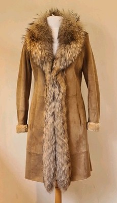 Damen Vintage Lammfell Afghan Mantel Lammfell Fellkragen Gr. 44 UK 12