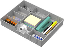 Drawer Organizer Tray, 9 Adjustable Compartments, Gray for Office, Makeup, and