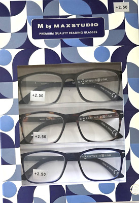 M by MaxStudio Premium Quality Reading Glasses, 2.50,  3 Pair Pack
