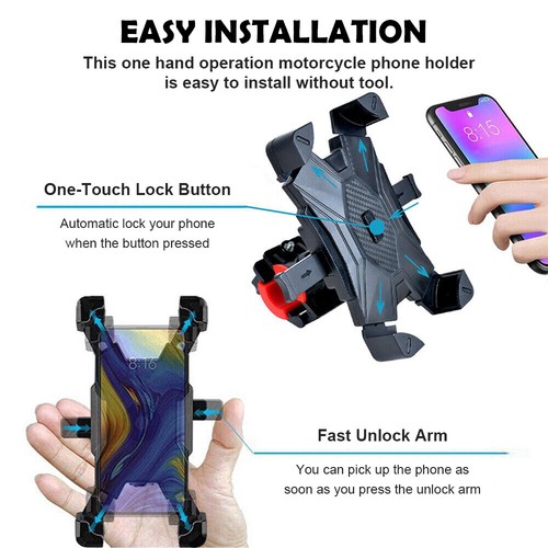 Cell Phone Holder Motorcycle Mount Bike Bicycle Handlebar GPS 360° MTB Silicone - Picture 5 of 8