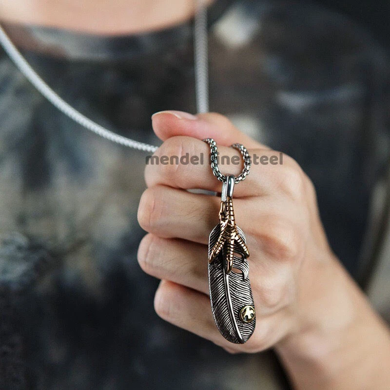 MENDEL Gold Plated Mens Tribal Eagle Feather Necklace Pendant Stainless Steel - Image 3 of 4