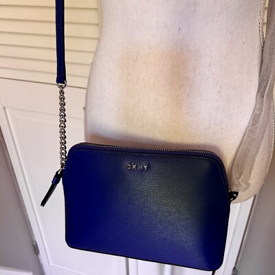 NWT DKNY Blue Leather Bryant Dome Crossbody, Shoulder Bag $148