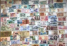 90 World banknotes some uncirculated, Asia, Europe, S America etc    **[18939]