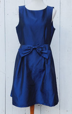 Tahari Women's Shiny Navy Blue Sleeveless Knee Length Dress With Bow Sz 12