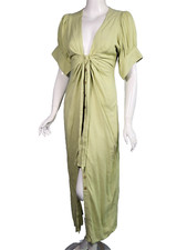 FREE PEOPLE Vintage Summer Midi Dress Yellow-Green Button Front sz XS