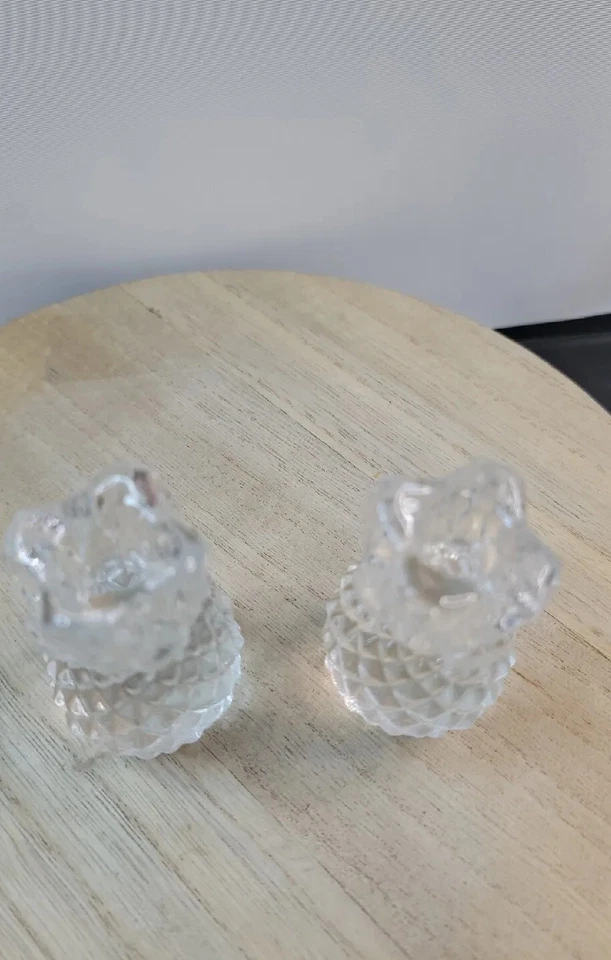 Juego de 2 Candelabros Biedermann 2.5" Piña Vidrio Corte Transparente Decoración Moderna Foto 2 de 4