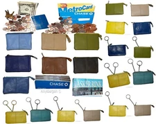 Women's Change Purse Leather mini wallet Card case Zip coin case with key rings