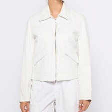 Collared Zip Up Leather Jacket - S