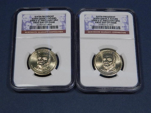 2008 P + D  Presidential Dollar John Quincy Adams NGC BU First Day of Issue