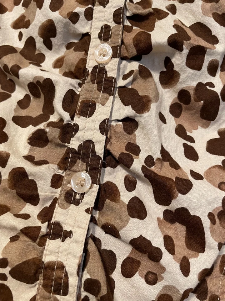 JONES WEAR JEANS Top shirt blouse L 12 Bust 42 Length 25 Tan/Brown Animal Ruche - Image 2 of 3