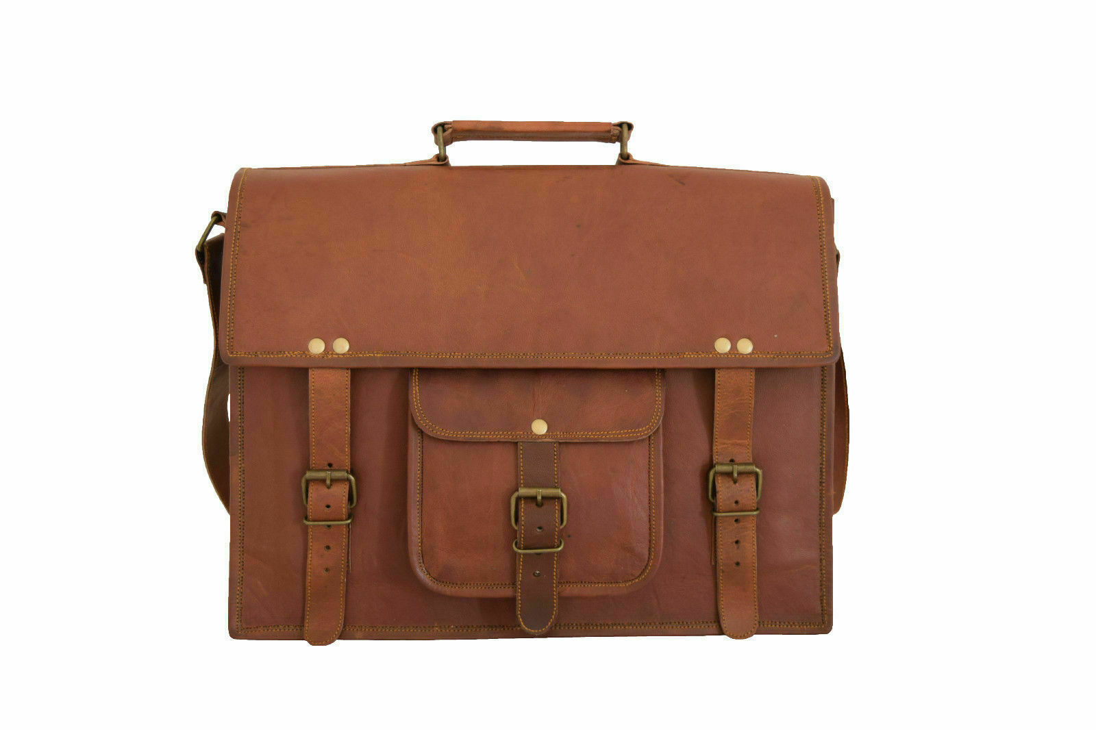 Men's Brown Leather Office Bag Business Messenger Laptop Briefcase Shoulder Bag