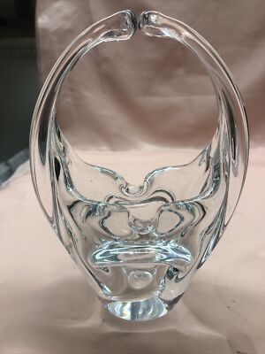 VTG  ITALIAN Clear Hand Blown Art Glass Spit Handle Ashtray/Basket/Vase